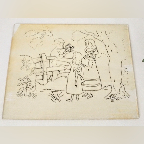 RARE FIND!! Antique Reverse Painting on Glass - 3 Glass Stenciled - Picture 5 of 13